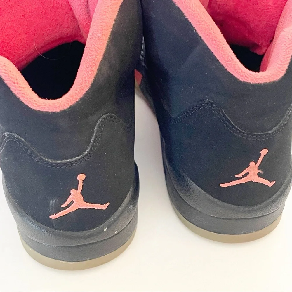 Air Jordan Size 7Y‎ 440892-001 Retro 5 GS Black Alarming Shoes Girls's Sneakers